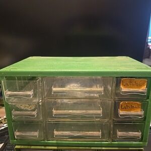 Vintage 9 Drawer Green Storage Parts Bin‎ Organizer